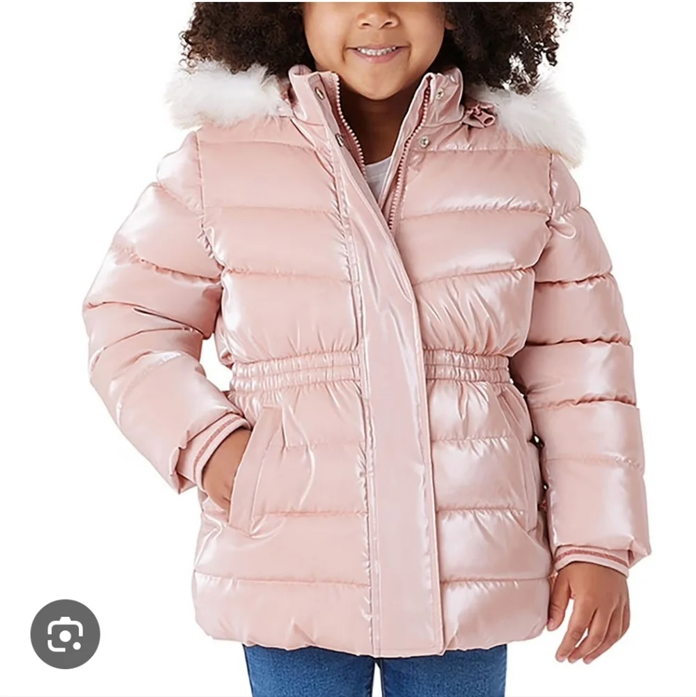 Members Mark Toddler Girls Pink Puffer Jacket With Fur Size 4T NWT